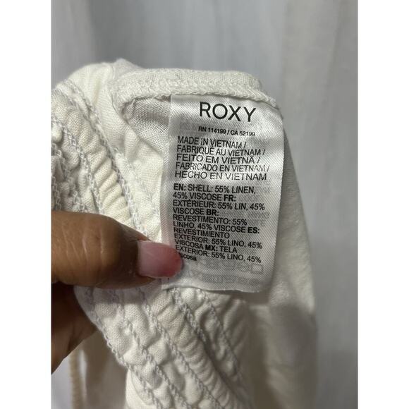 Roxy Oceanside Pants Sea Salt White Beach Relaxed Linen Low Rise Flared Baggy M - Picture 10 of 11